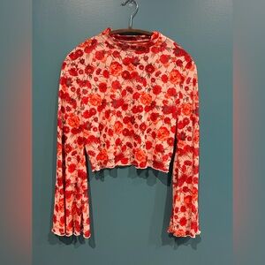 Festival Hippie Sheer SHEIN Red Floral Crop Top